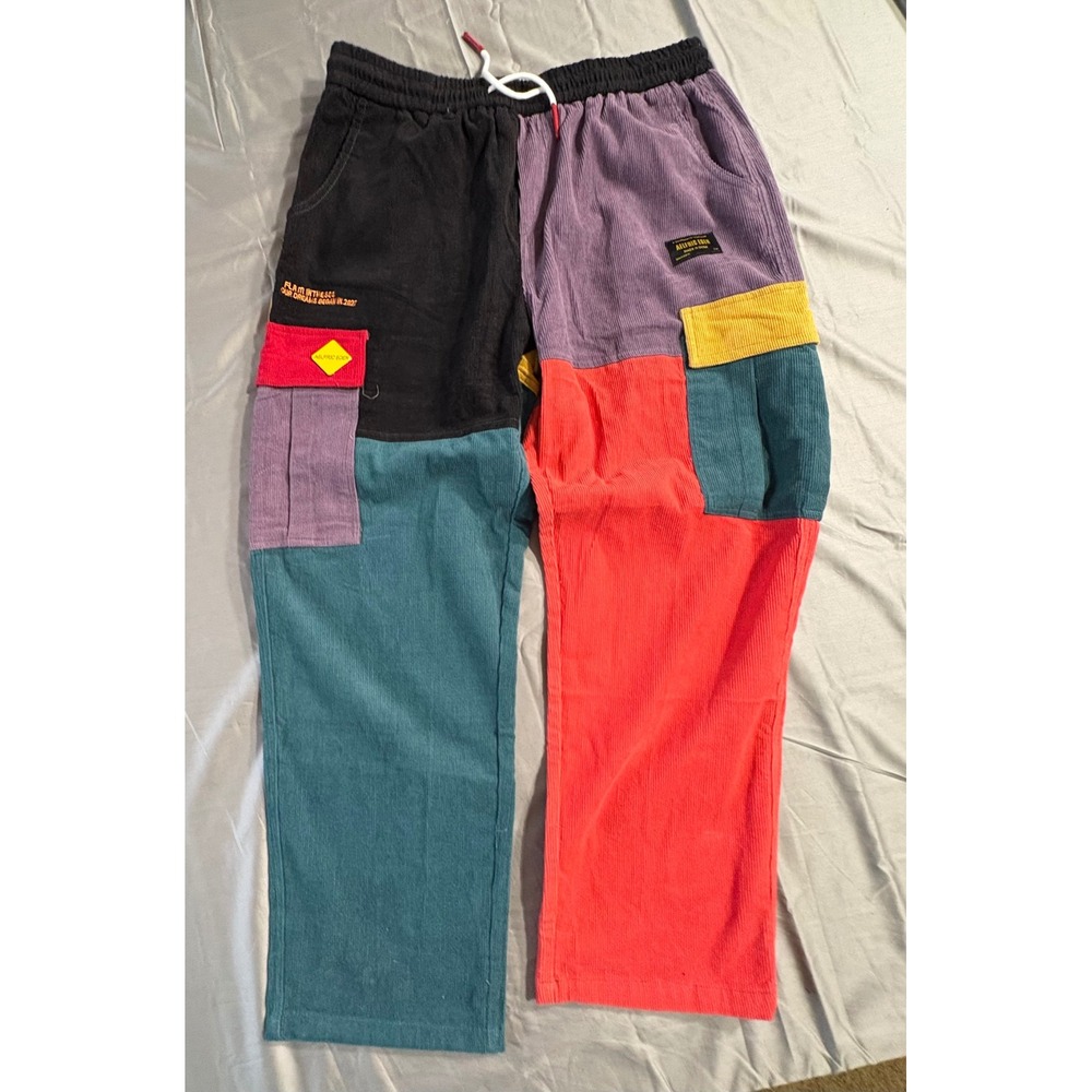 Aelfric Eden Mens Colorblock Corduroy Cargo Pants Multi Patchwork Streetwear L